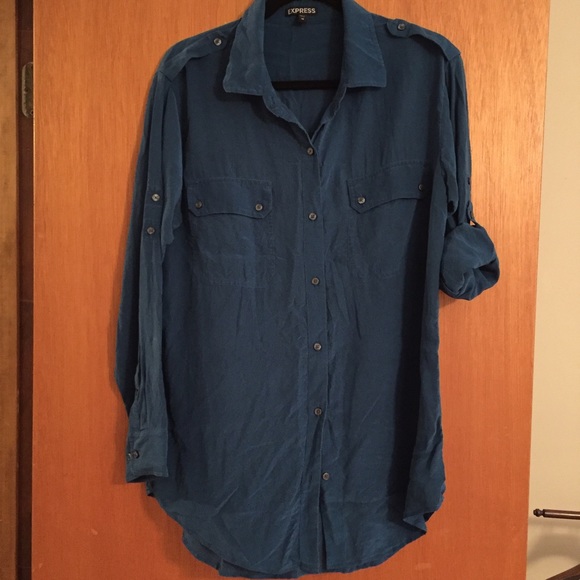 Express Tops - M Turquoise Express Long Sleeve Silk Button Down