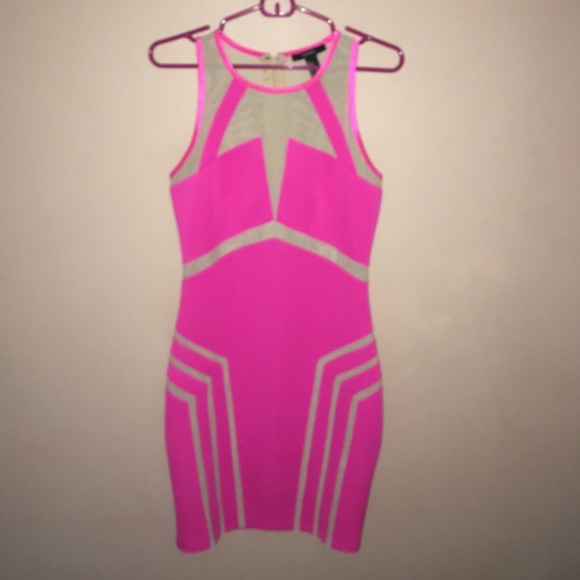 Hot pink mesh cut out bodycon dress