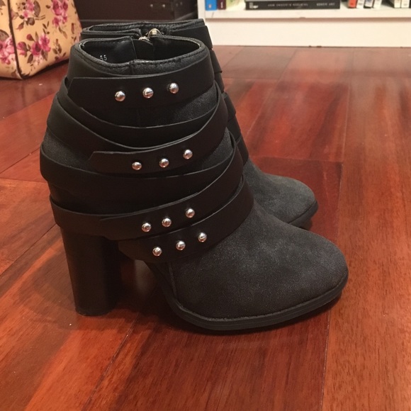 Dark grey strappy booties
