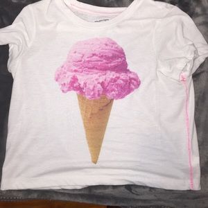 Bethany Mota pink icecream, white crop top.