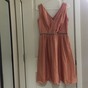 Pink A-Line dress with taupe waist band by Loft