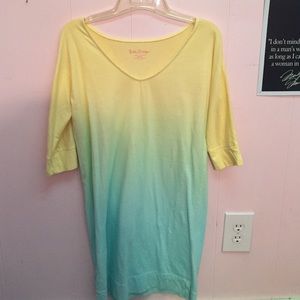 Yellow to blue ombré dress