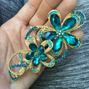 Teal & Gold Rhinestone Hair Clip