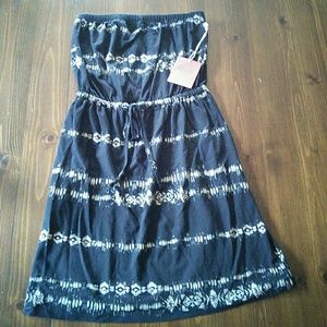 Strapless Dress Black Aztec-Striped Print Size Med