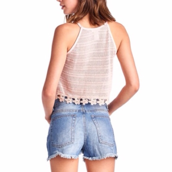 🆕Lace Trimmed Crocheted Cropped Top - Picture 3 of 4