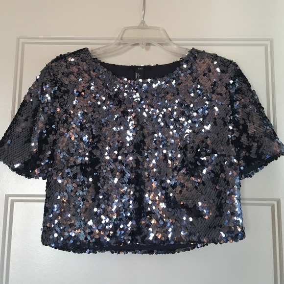 Navy Sequin Crop Top