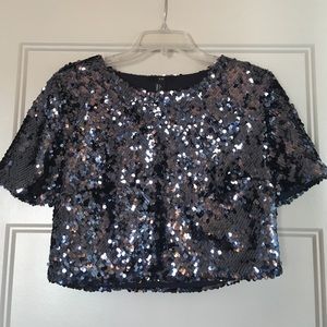 Navy Sequin Crop Top