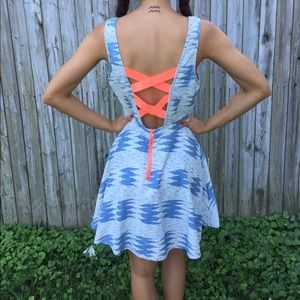 Patterned Denim Dress with Neon Details