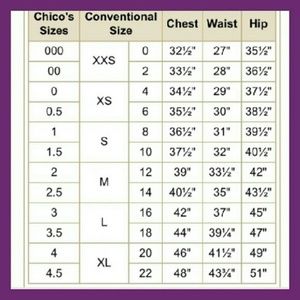 CHICO SIZING CHART