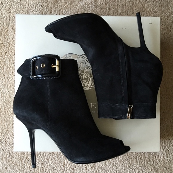 Burberry Shoes - BURBERRY suede stiletto peep toe bootie/ankle boot