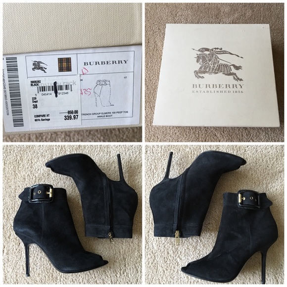 BURBERRY suede stiletto peep toe bootie/ankle boot - Picture 3 of 4