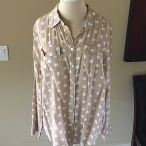 Tan poka dot collared blouse