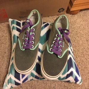 Grey Vans with teal accents