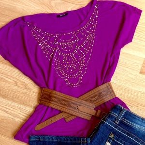 Designer blouse with bronze-gold studs