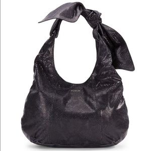 100% Authentic Furla black snakeskin hobo bag