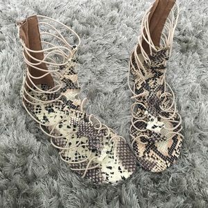 Gladiator snake print sandals