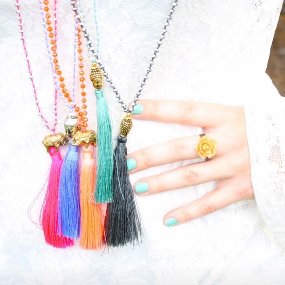 Anthropologie Jewelry - Extra Long Mint Green Buddha Tassel Necklace Yoga