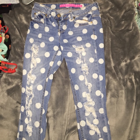 Light washed, polka dot, ripped jeans - Picture 1 of 4