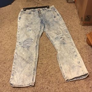 Ripped Acid Wash Boyfriend Jeans