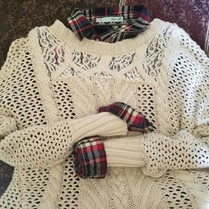 Sweater with plaid long sleeve button down shirt
