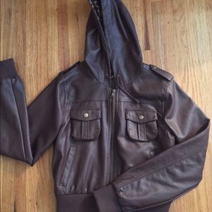 Brown tight fit leather jacket