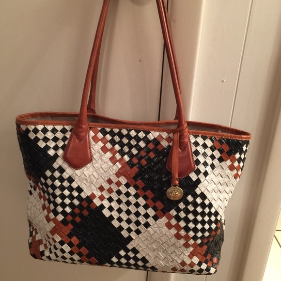 Woven leather tote
