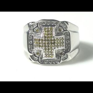 10k White Gold With Yellow & White Diamonds Cross