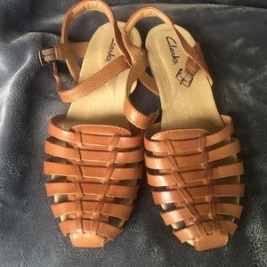 Clarks Brown Leather Sandals with Ankle Strap 7