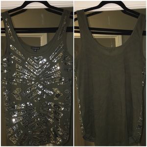 NWT Express olive army green sequin tank