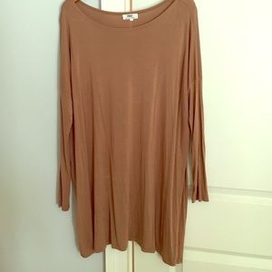 Brown Piko Long Sleeve Dress