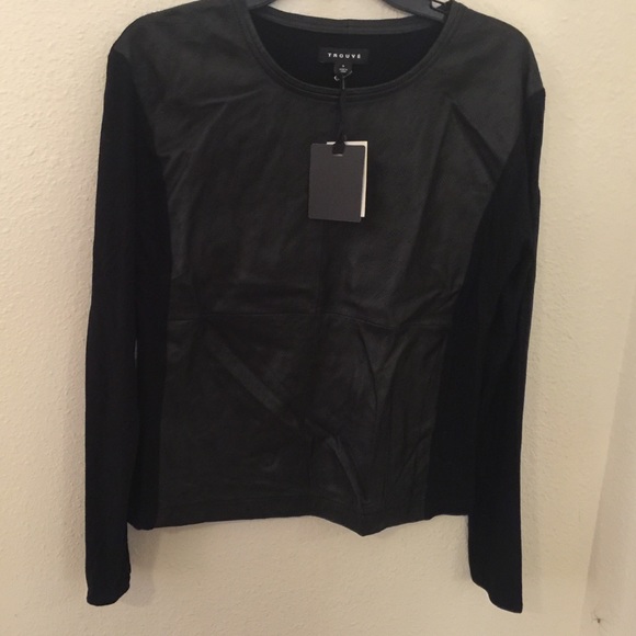 Leather Front Long Sleeve Top