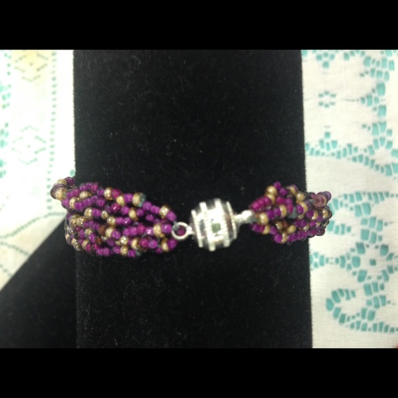 Purple and gold hand woven bracelet - Picture 2 of 2