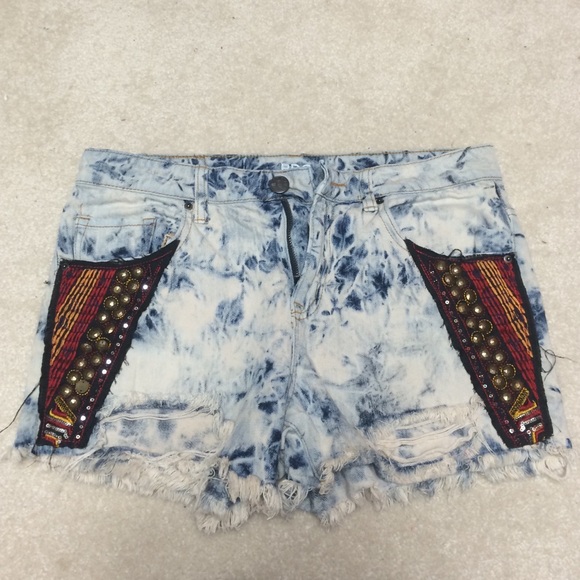 Acid wash denim shorts