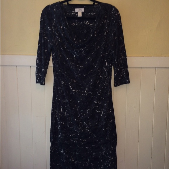 Ann Taylor LOFT drape neck jersey gray/white dress