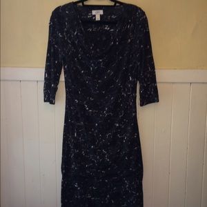 Ann Taylor LOFT drape neck jersey gray/white dress