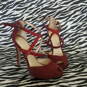 Nine West Burgandy Suede Strappy Heels
