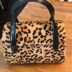 Small leopard printed calf hair handbag