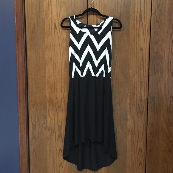 Boutique High-low black and white chevron dress.