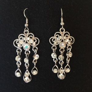 Crystal sparkle dangle earrings in silver setting