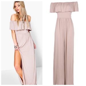 Ruffled Off-The-Shoulder Boohoo Maxi Dress