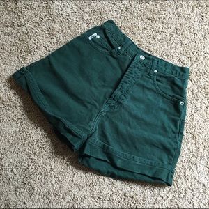 High Waist Green Denim Vintage Shorts