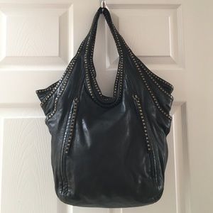 Kooba Black Leather Studded Hobo Bag