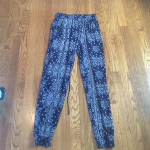 Royal blue joggers. With Aztec print