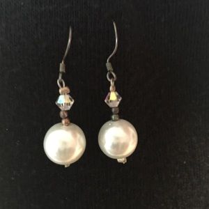 Pearl and crystal dangle earrings