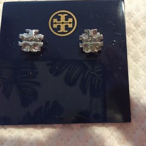Tory burch logo silver stud earrings nwot