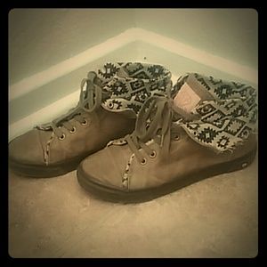 Dark tan, tribal print sneakers