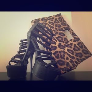 Black platform sandals.