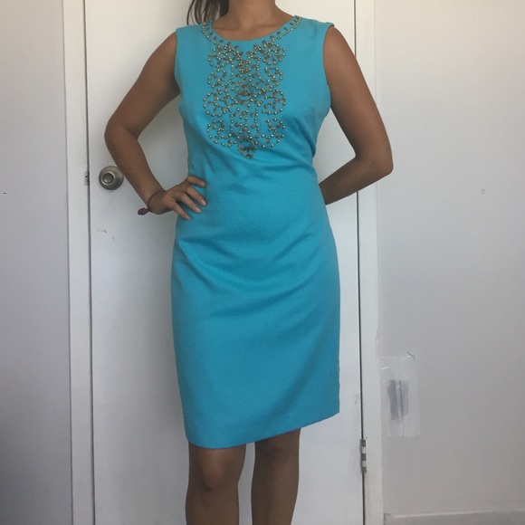Blue Gold Accented Midi Dress