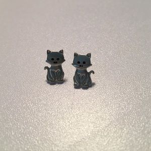 silver cat earring studs