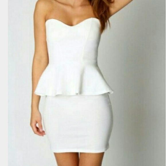 Lulus Dresses & Skirts - Lulu's White fitted mini peplum dress!